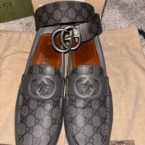 Gucci Graphite Grey GG Loafers and Belt